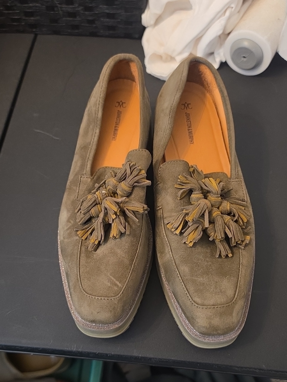 Johnston & Murphy Olive Suede Tassel Loafers - Women's